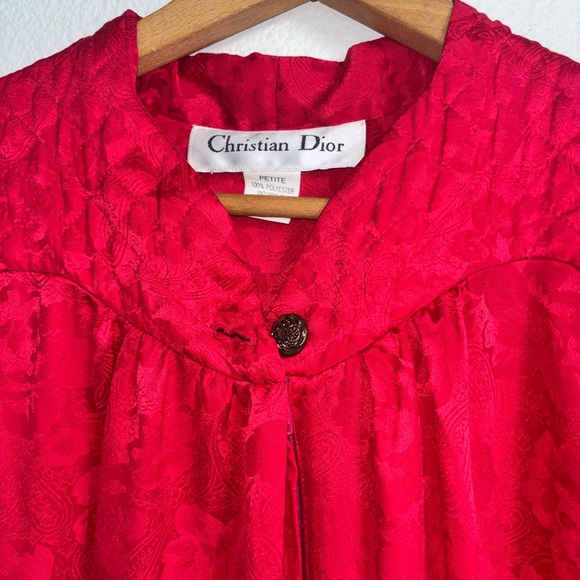 Dior Other - Christian Dior Vintage Nightgown Red Polyester Dress Petite Small Long Sleeve S